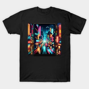 Neon Nightscape: Urban Glow and Reflections T-Shirt